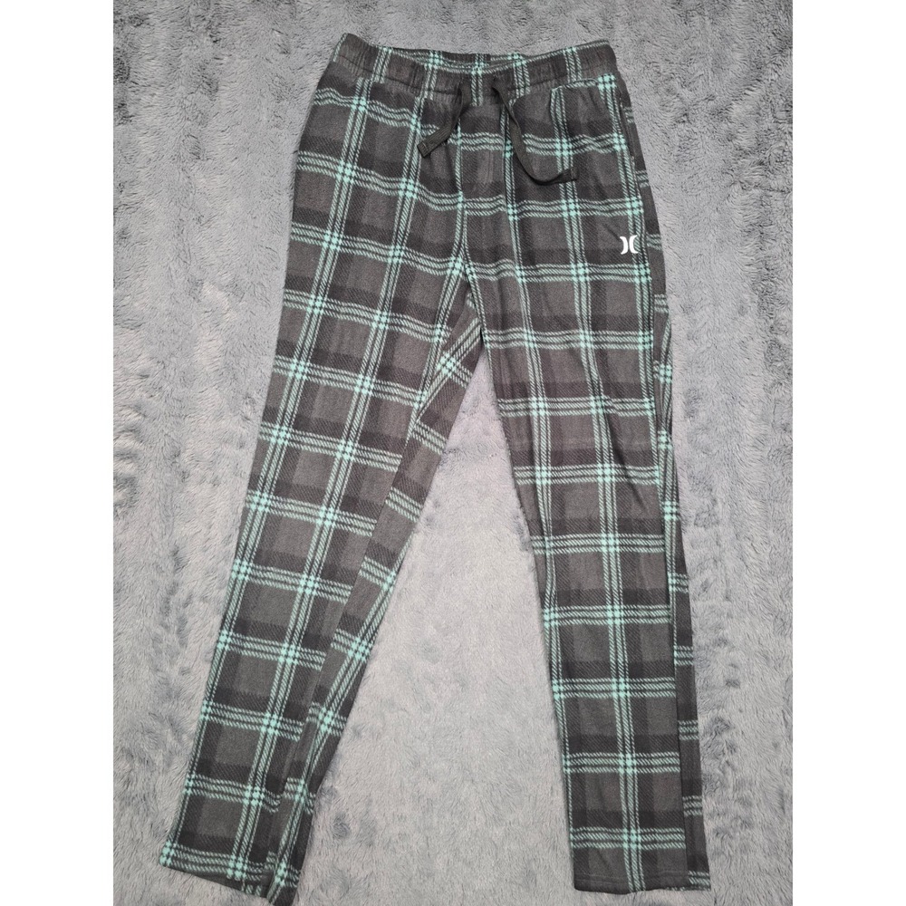 Hurley Mens Plaid Fleece Pajama Pants Grey Mint Green HUFA25M1312409 Size M